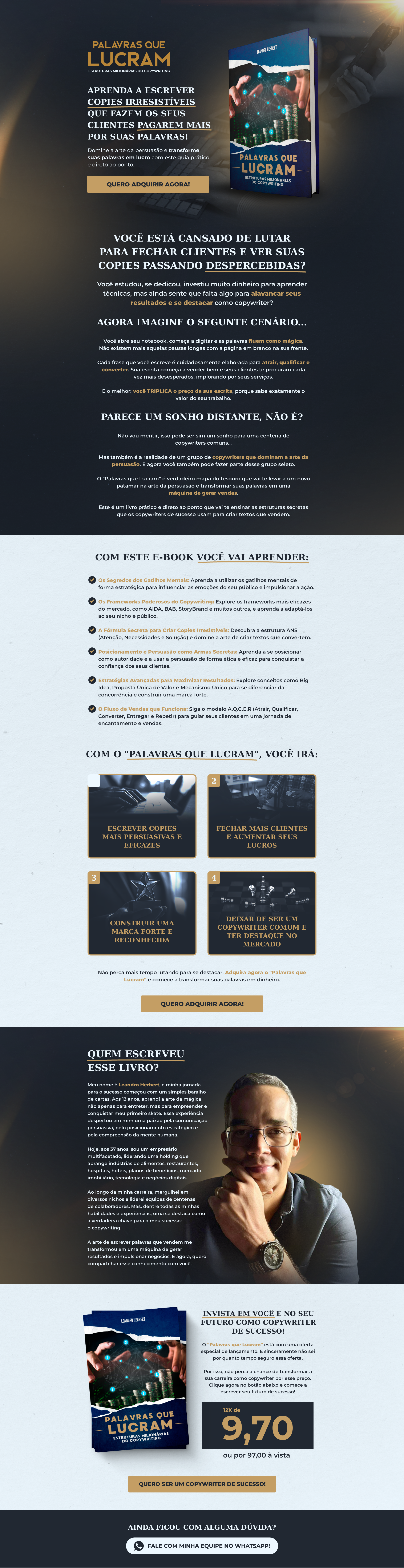 Descubra como uma landing page para e-book de alta conversão alavancou as vendas do copywriter Leandro Michael. Estratégia de Low Ticket do Studio Grow Up.