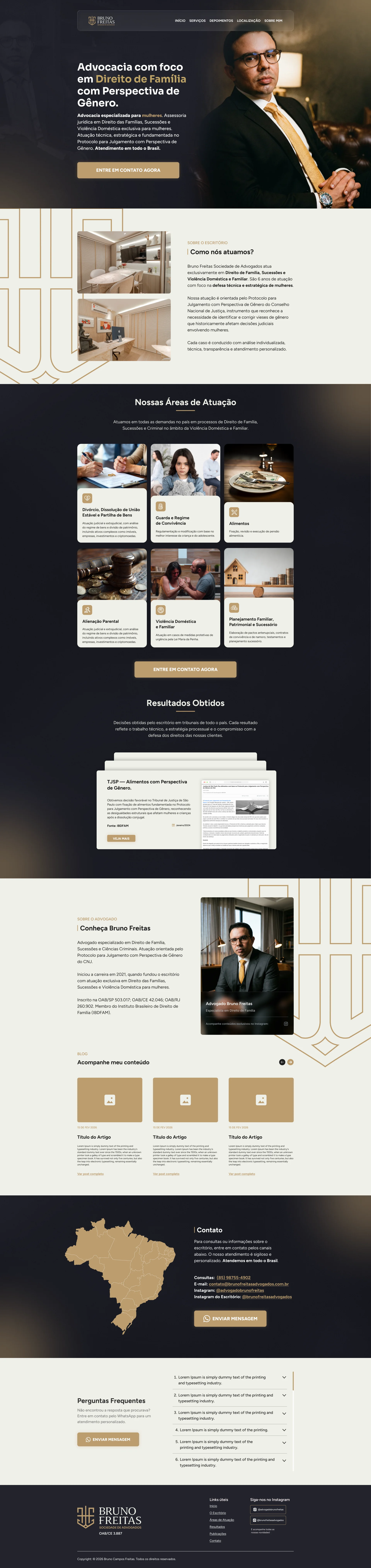 Site institucional do escritório de advocacia Bruno Freitas focado em direito de família com perspectiva de gênero.
